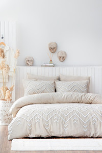 Ecocotton Keten Dört Mevsim 200 x 220 cm Modern Çift Kişilik Nevresim Takımı Bej Krem