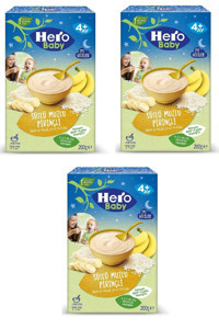 Hero Baby Gece Tahıllı Glutensiz Meyveli Pirinçli Kaşık Maması 3x200 gr