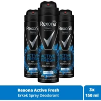 Rexona Temel Koruma Active Fresh Pudrasız Ter Önleyici Sprey Erkek Deodorant 3x150 ml