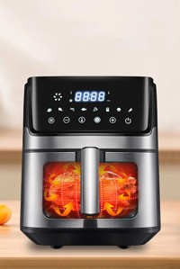 Robo H King Airfryer 6 lt Tek Hazneli Izgara Yapan Led Ekranlı Yağsız Sıcak Hava Fritözü Gri