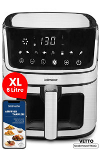Goldmaster Vetto Airfryer 6 lt Tek Hazneli Led Ekranlı Yağsız Sıcak Hava Fritözü Siyah