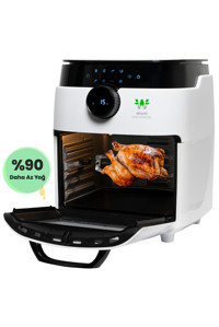 Wiami Oven Airfryer 12 lt Tek Hazneli Izgara Yapan Led Ekranlı Yağsız Sıcak Hava Fritözü Beyaz