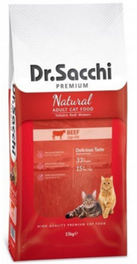 Dr.Sacchi Premium Sığır Etli Tahıllı Yetişkin Kuru Kedi Maması 15 kg