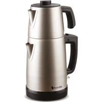 Polo Chef Monoart Otomatik Çelik Demlikli 1800 W Işıklı Çelik Gövdeli Krem Retro Çay Makinesi