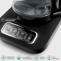 Korkmaz Çelik Demlikli 1600 W Çelik Gövdeli Siyah Çay Makinesi