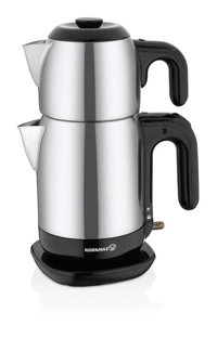 Korkmaz Demtez Çelik Demlikli 1600 W Çelik Gövdeli Siyah Çay Makinesi