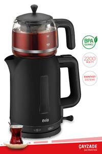 Evia EA 4308S Çayzade Çelik Demlikli 2200 W Işıklı Çelik Gövdeli Kırmızı Retro Çay Makinesi