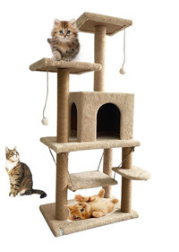 Nursoft Kule Çok Katlı İç Mekan Ahşap Kedi Evi Bej