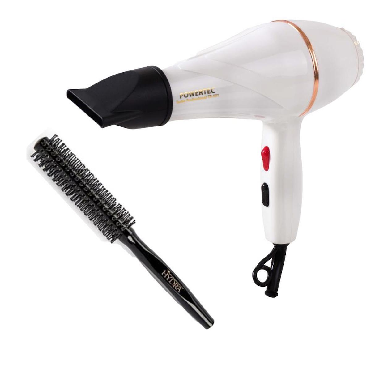 Powertec TR 501 1800 W Profesyonel Saç Kurutma Makinesi Beyaz + Hydra Berber Fön Fırçası