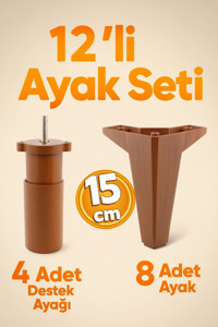 Badem10 Sedir 12'li Set Mobilya Tv Ünitesi Çekyat Koltuk Kanepe Destek Ayağı 15 Cm Kahverengi Baza Ayakları