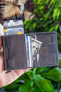 Garbalia Smokey Hakiki Deri Mekanizmalı Ipli Crazy Gri Kartlık Cüzdan