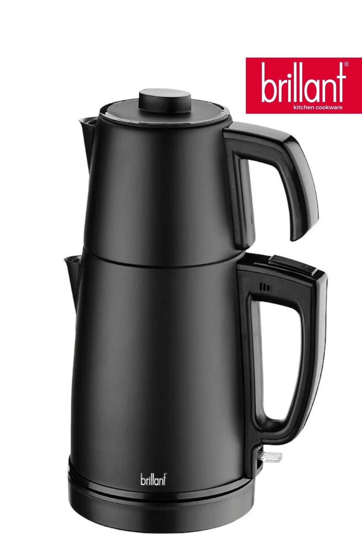 Brillant Otomatik Paslanmaz Çelik Demlikli 2200 W Işıklı Paslanmaz Çelik Mat Siyah Çay Makinesi