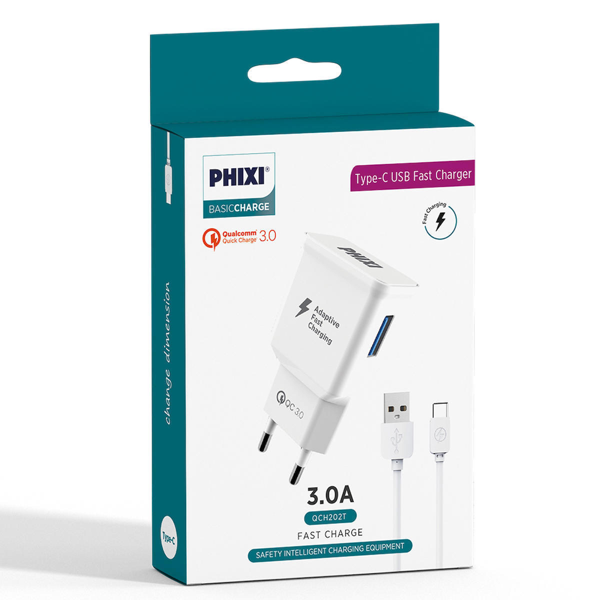 Phixi Qch202t Universal Type-C Kablolu 3 Amper Hızlı Şarj Aleti Beyaz