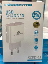 Powerstar SCPD-13 Universal Type-C Kablolu Hızlı Şarj Aleti Beyaz