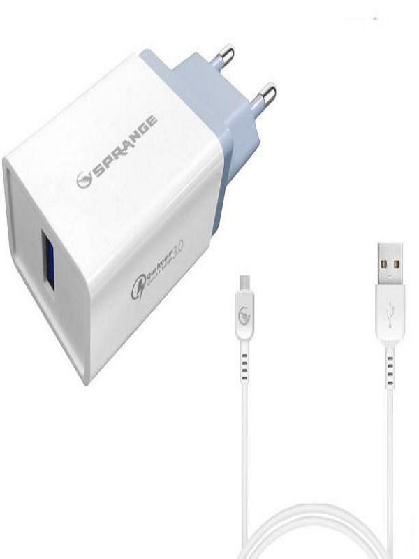 Sprange M-30 Universal Micro USB Kablolu 3 Amper Hızlı Şarj Aleti Beyaz