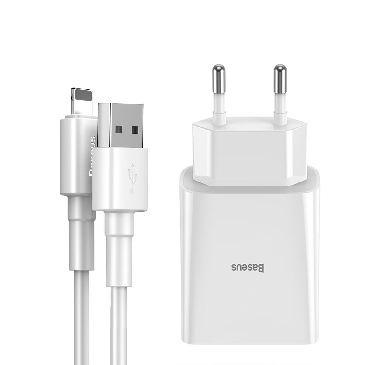 Baseus Speed Mini Dual iPhone Lightning Kablolu 10.5 W 2.4 Amper Hızlı Şarj Aleti Beyaz