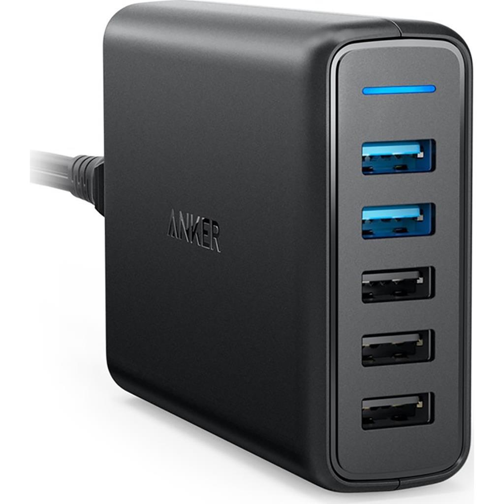 Anker Powerport 5 Universal Kablolu Hızlı Şarj Aleti Siyah