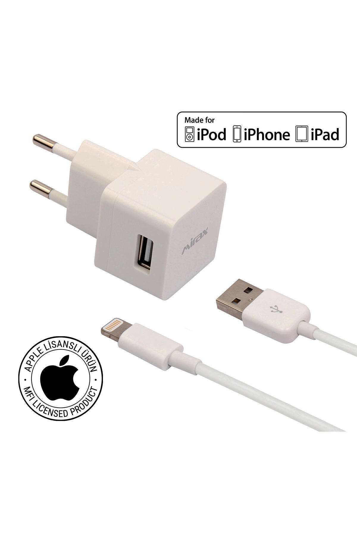 Mirax SWT-5210 iPhone Lightning Kablolu Hızlı Şarj Aleti Beyaz