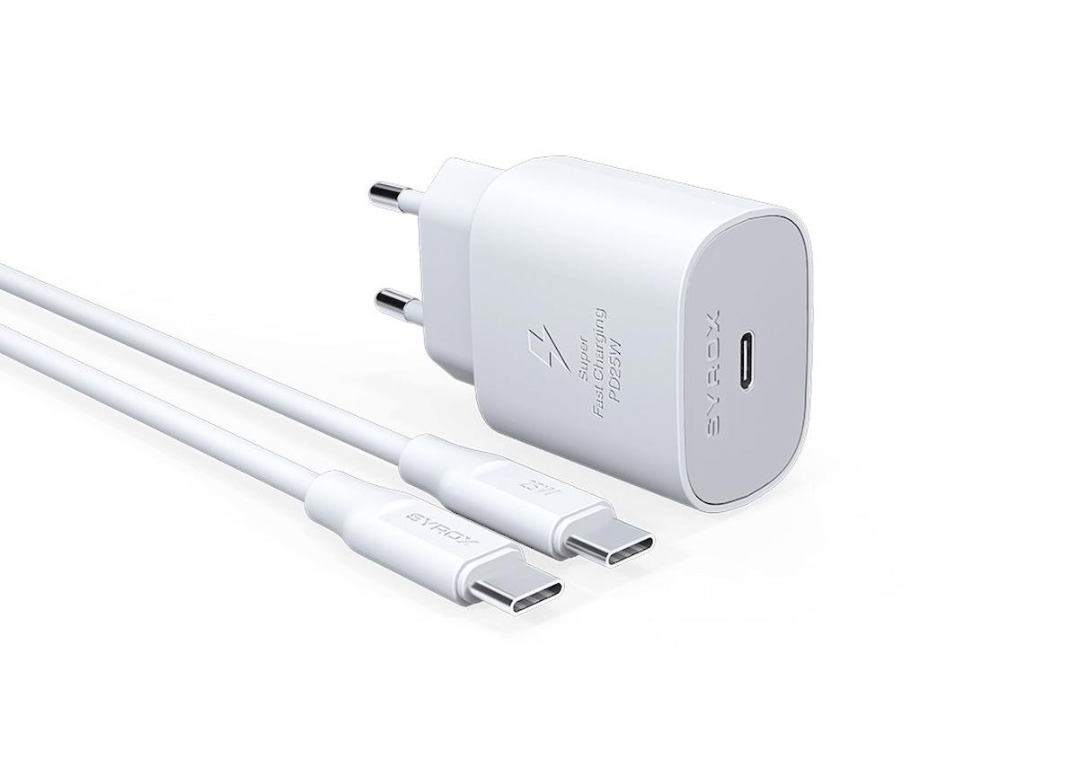 Syrox Pd25t Universal Type-C Kablolu 25 W 3 Amper Hızlı Şarj Aleti Beyaz