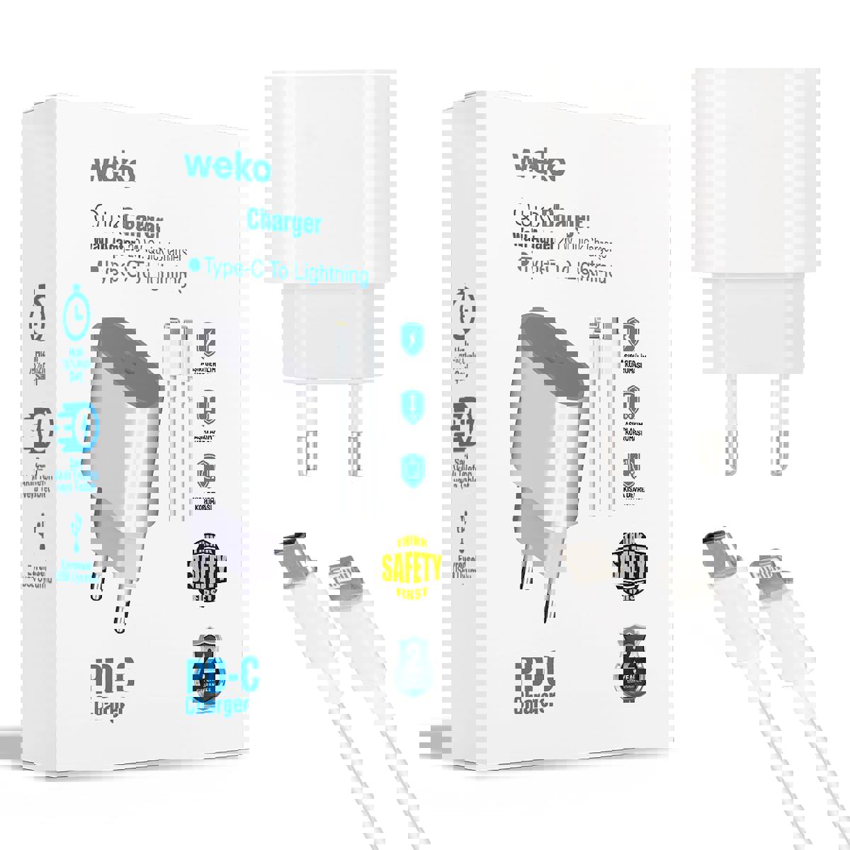 Weko WK-21443 iPhone Lightning - Type-C Kablolu 20 W Hızlı Şarj Aleti Beyaz