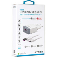 Syrox Q30 Universal Micro USB Kablolu 3 Amper Hızlı Şarj Aleti Beyaz