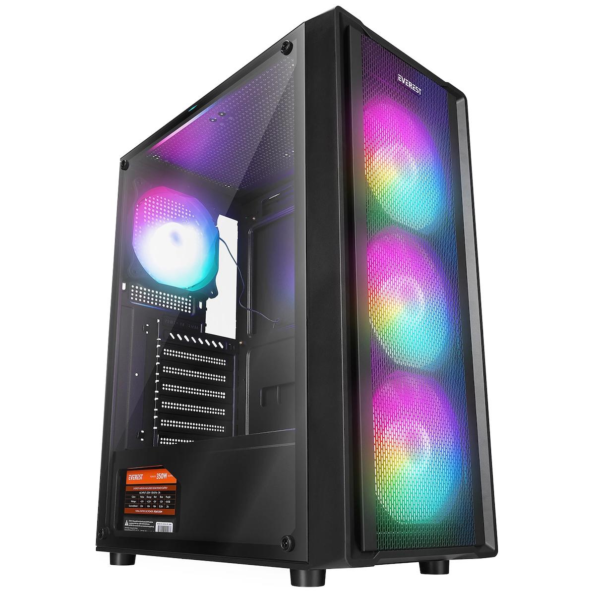 Everest RGB 4 Fanlı Siyah Dikey Kullanım ATX Oyuncu Bilgisayar Kasası
