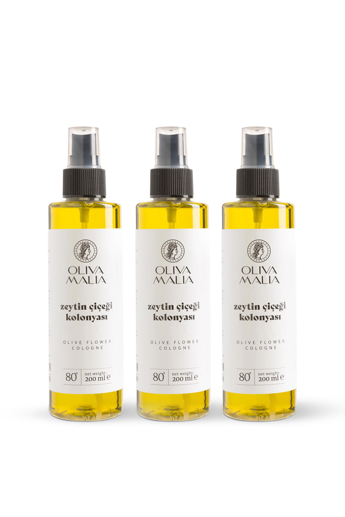 Oliva Malia Zeytin Çiçeği Sprey Kolonya 200 ml 3'lü