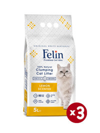 Felin Limon Kokulu Topaklanan İnce Taneli Bentonit Kedi Kumu 3 x 5 lt