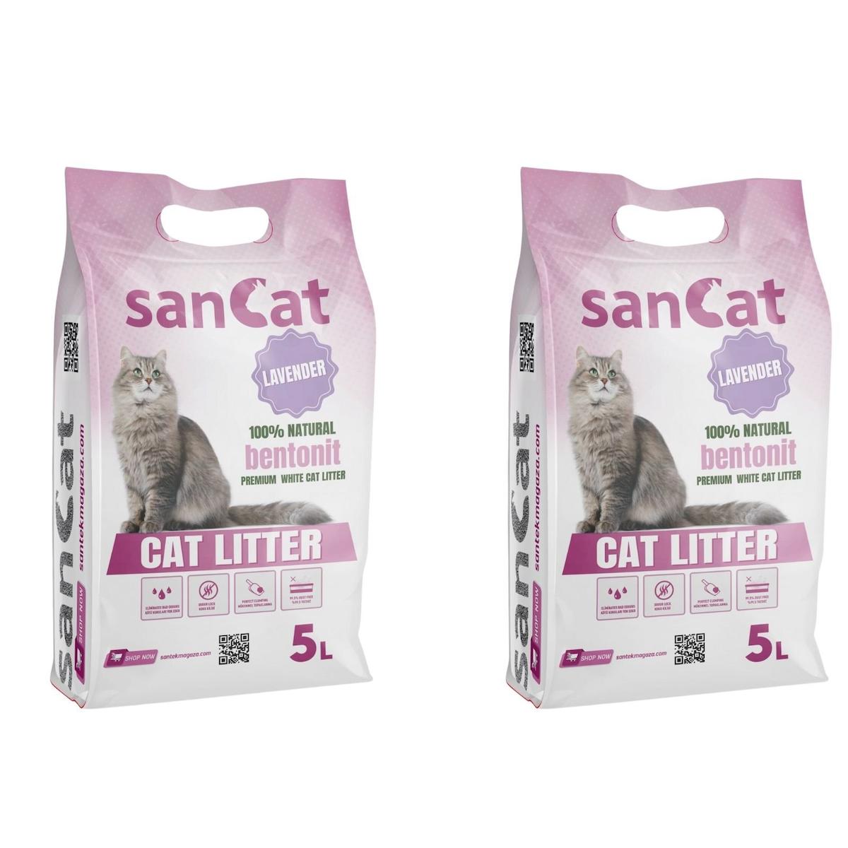 Sancat Lavanta Kokulu Topaklanan İnce Taneli Bentonit Kedi Kumu 2 x 5 lt