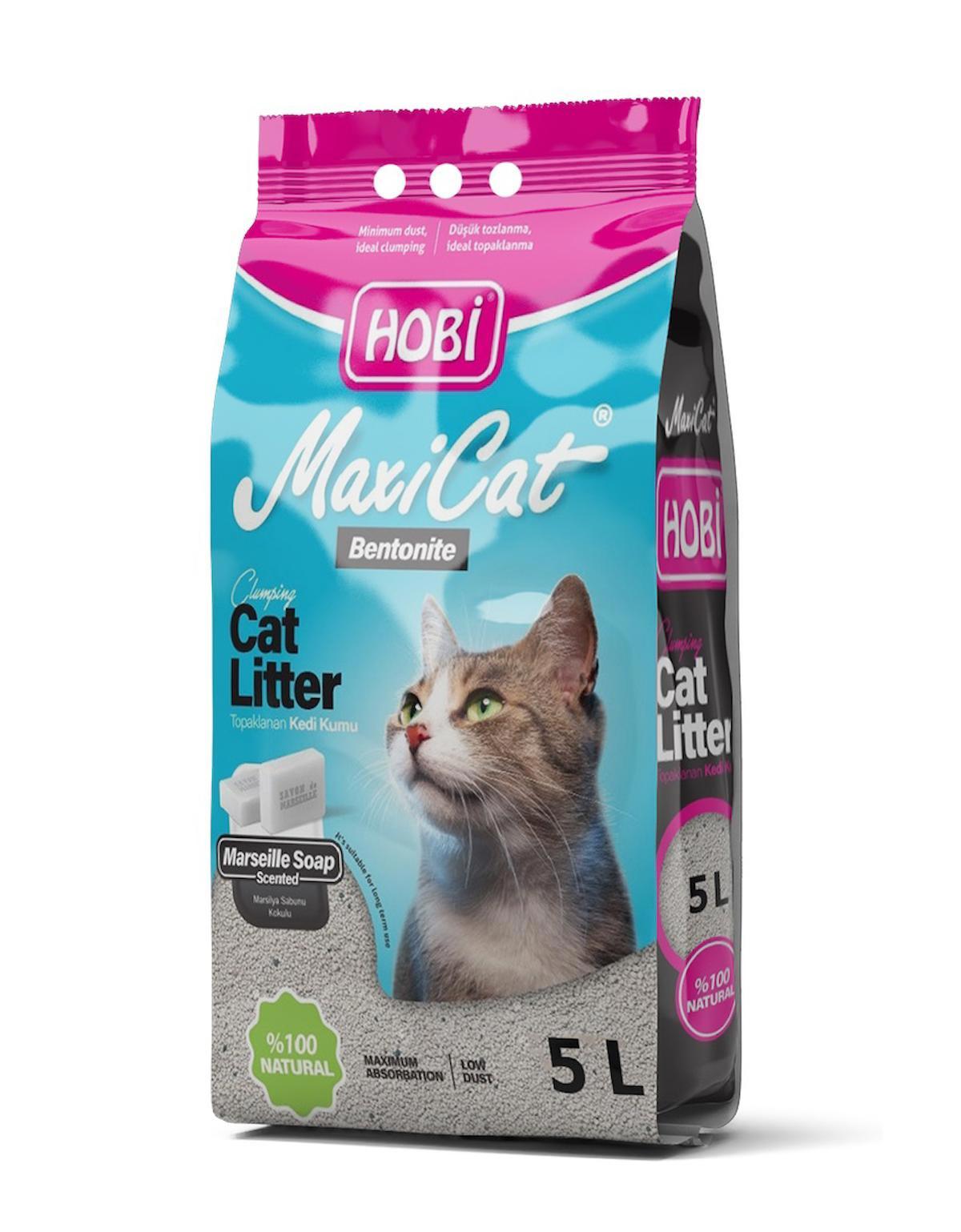 Hobi Maxicat Marsilya Sabunu Kokulu Topaklanan İnce Taneli Bentonit Kedi Kumu 5 lt