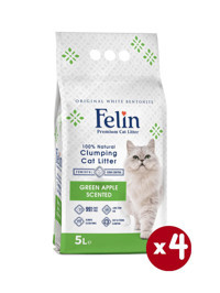 Felin Yeşil Elma Kokulu Topaklanan İnce Taneli Bentonit Kedi Kumu 4 x 5 lt