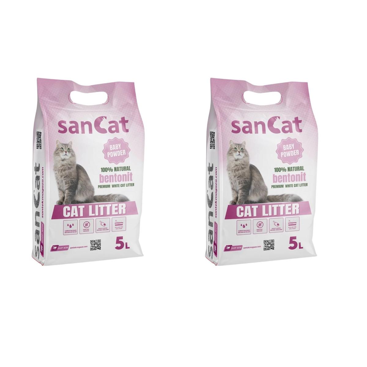 Sancat Bebek Pudralı Topaklanan İnce Taneli Bentonit Kedi Kumu 2 x 5 lt