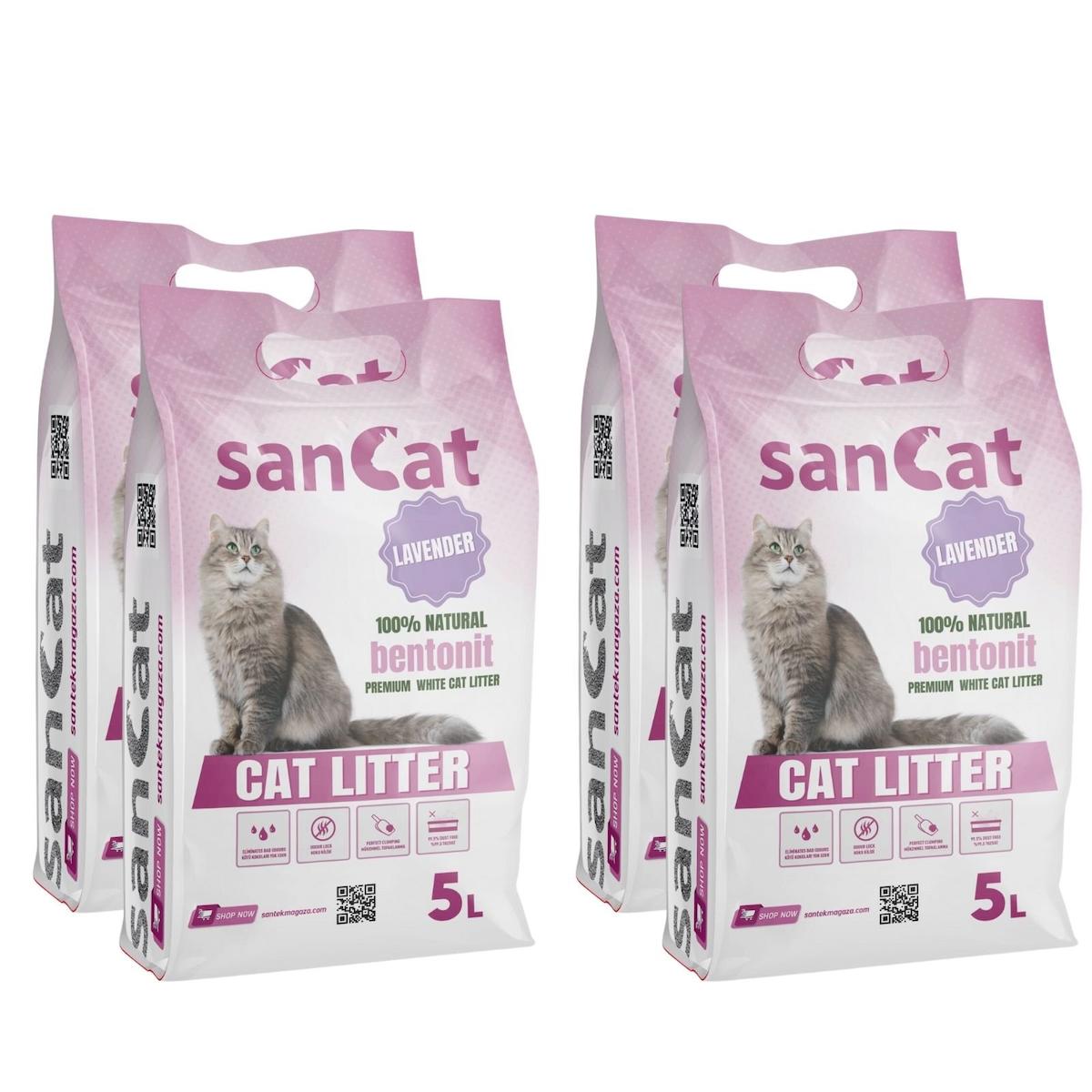 Sancat Lavanta Kokulu Topaklanan İnce Taneli Bentonit Kedi Kumu 4 x 5 lt
