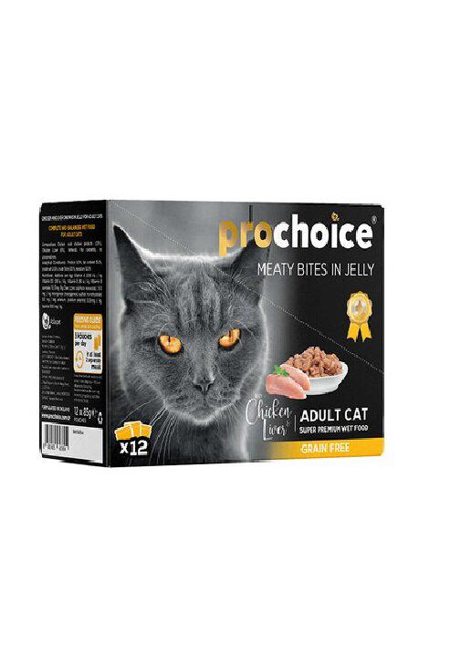 Prochoice Grain Free Ciğerli ve Tavuklu Yetişkin Yaş Kedi Maması 12x85 gr