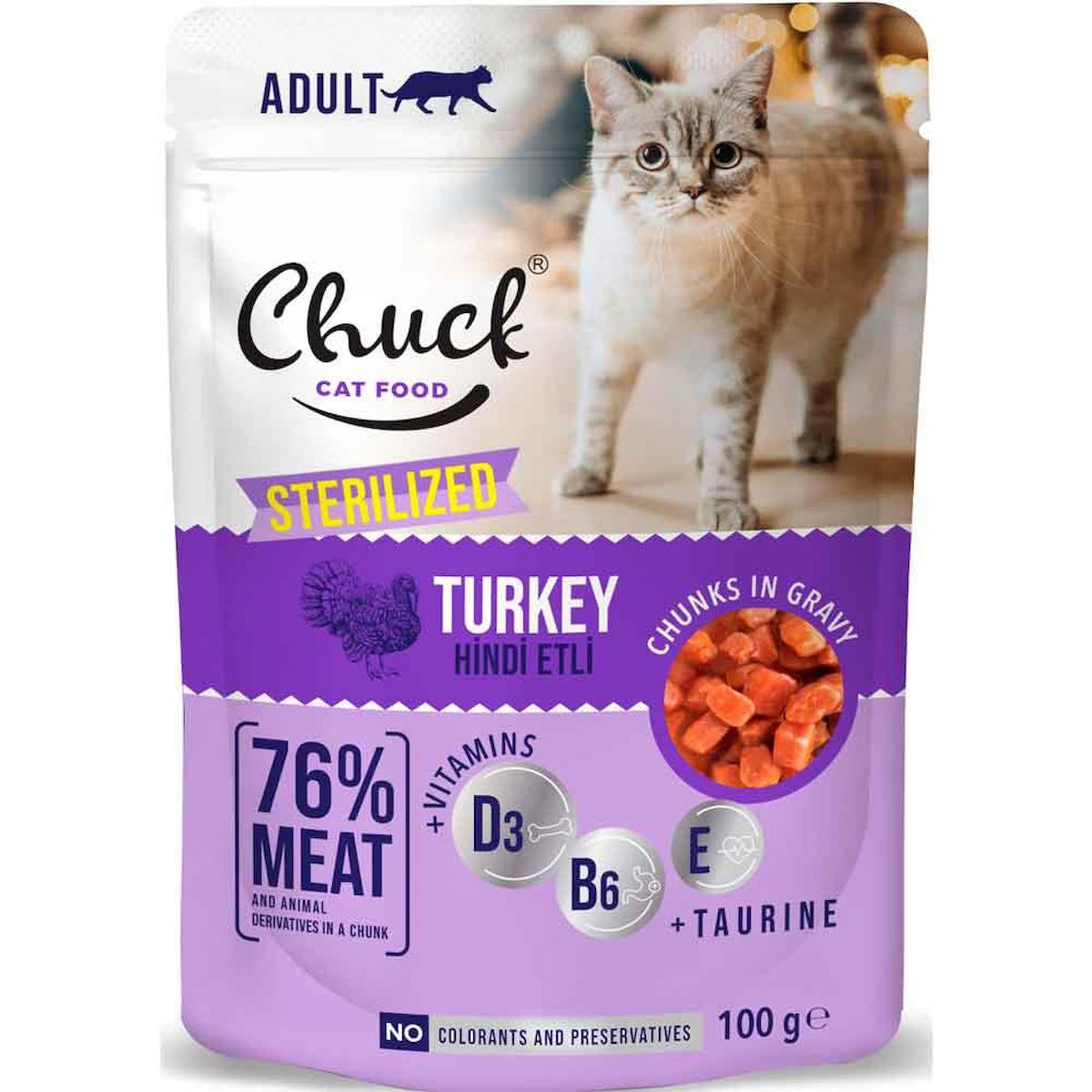 Chuck Chunks In Gravy Kısırlaştırılmış Hindi Etli Yaş Kedi Maması 100 gr