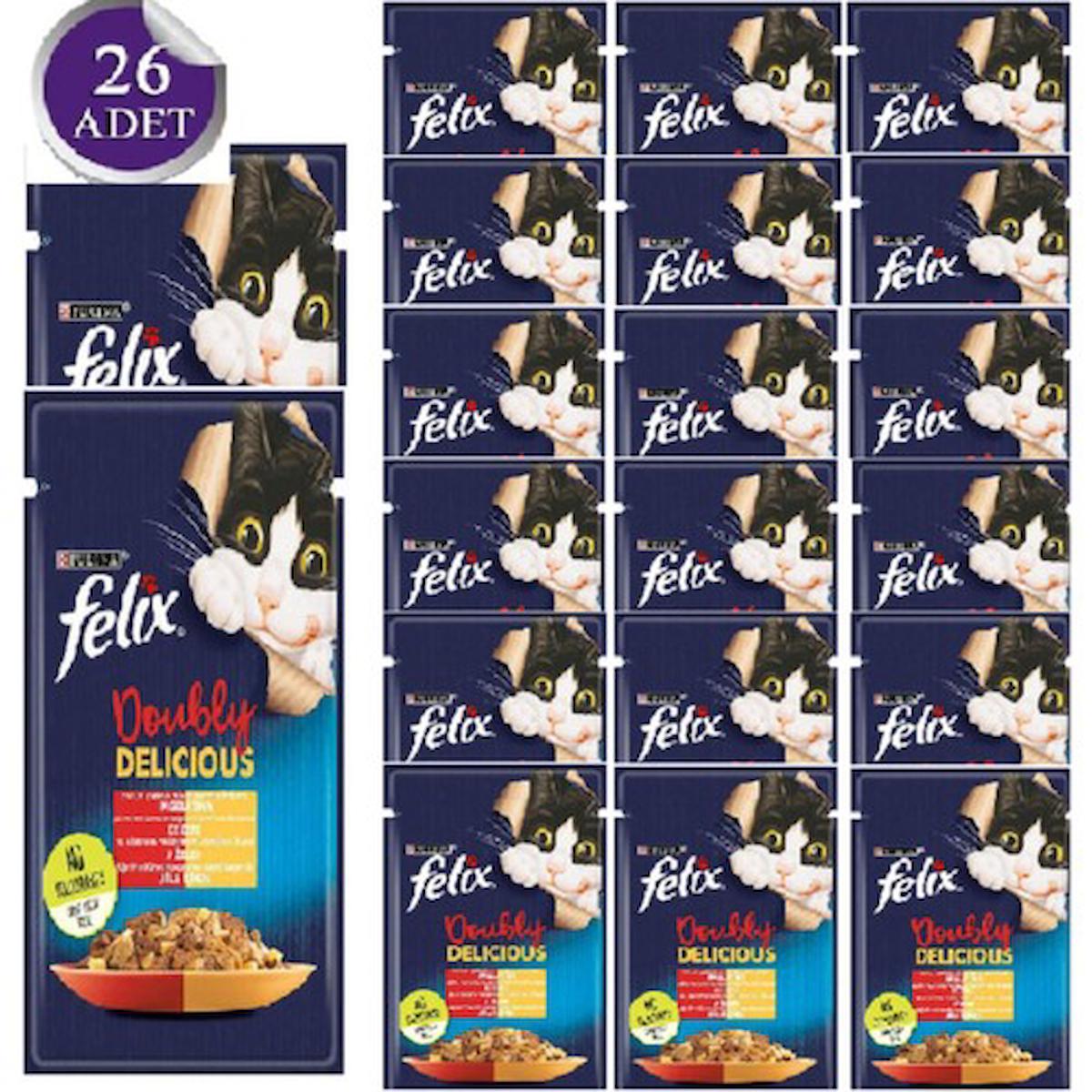 Felix Doubly Delicious Sığır Etli Yetişkin Yaş Kedi Maması 26x85 gr