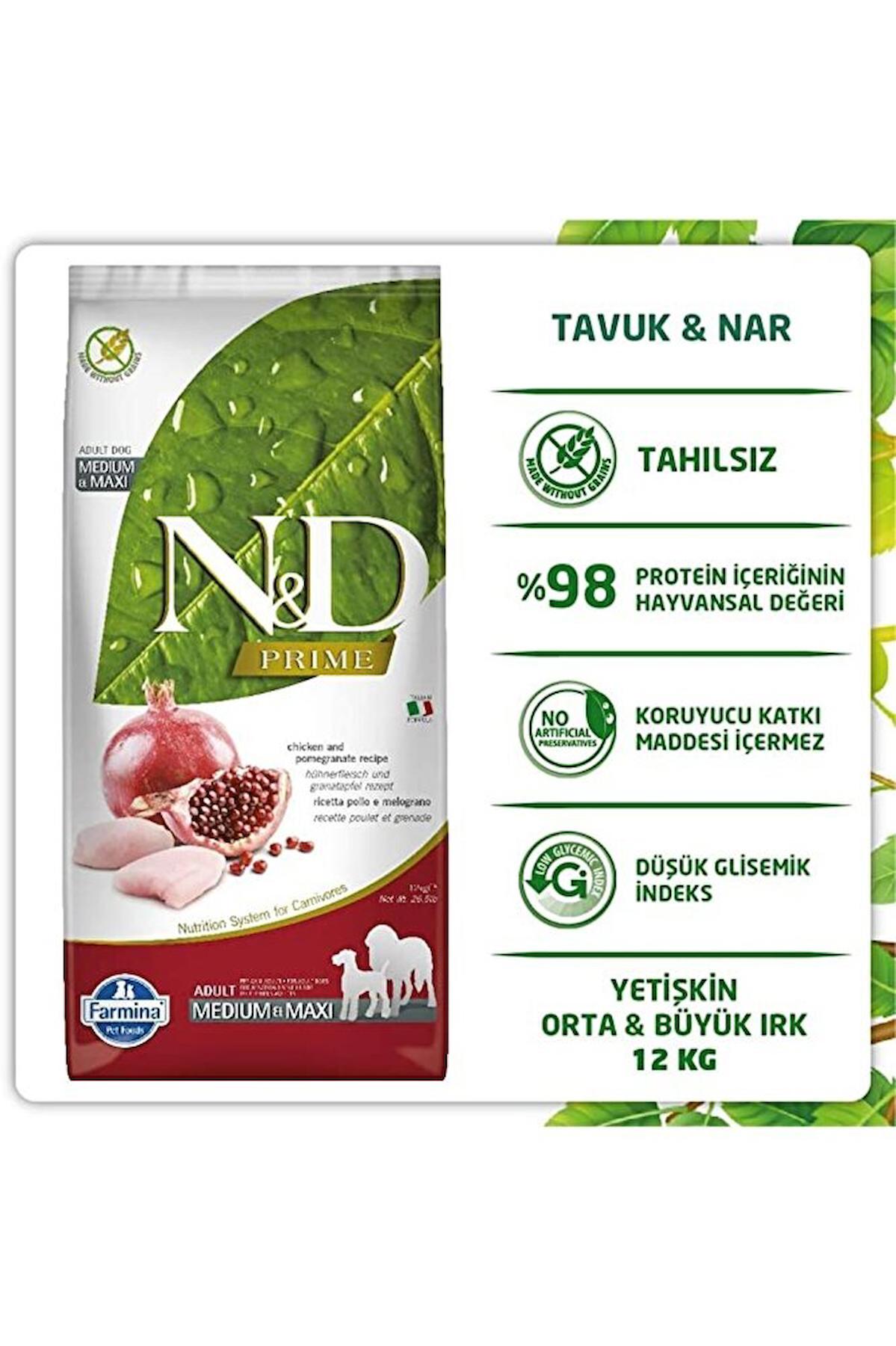 N&D Prime Narlı ve Tavuklu Büyük ve Orta Irk Yetişkin Kuru Köpek Maması 12 kg