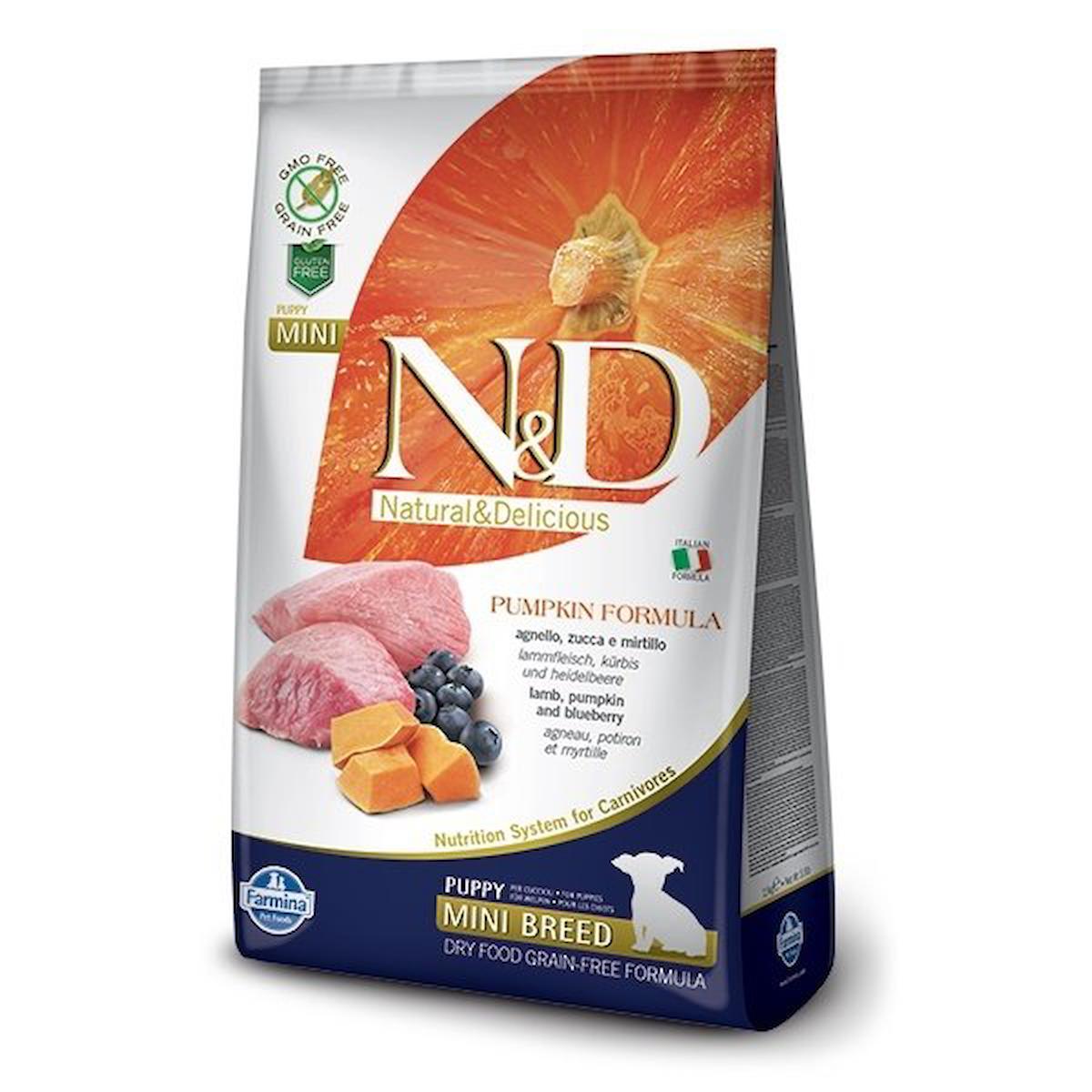 N&D Pumpkin Bal Kabaklı Kuzu Etli ve Yaban Mersinli Mini Irk Yavru Kuru Köpek Maması 7 kg