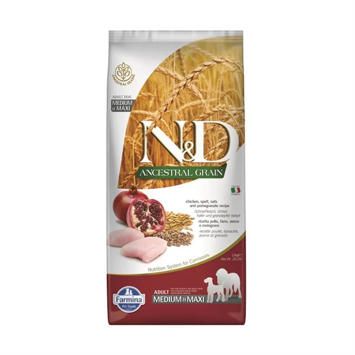 N&D Ancestral Grain Narlı ve Tavuklu Büyük ve Orta Irk Yetişkin Kuru Köpek Maması 12 kg