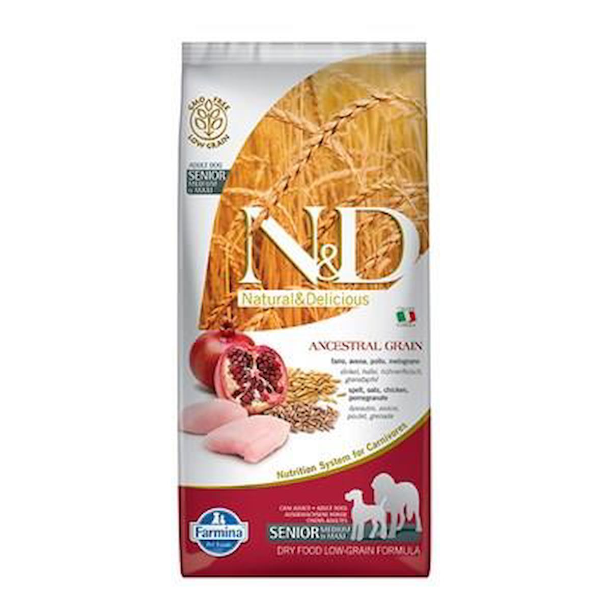 N&D Ancestral Grain Narlı ve Tavuklu Büyük ve Orta Irk Yaşlı Kuru Köpek Maması 12 kg