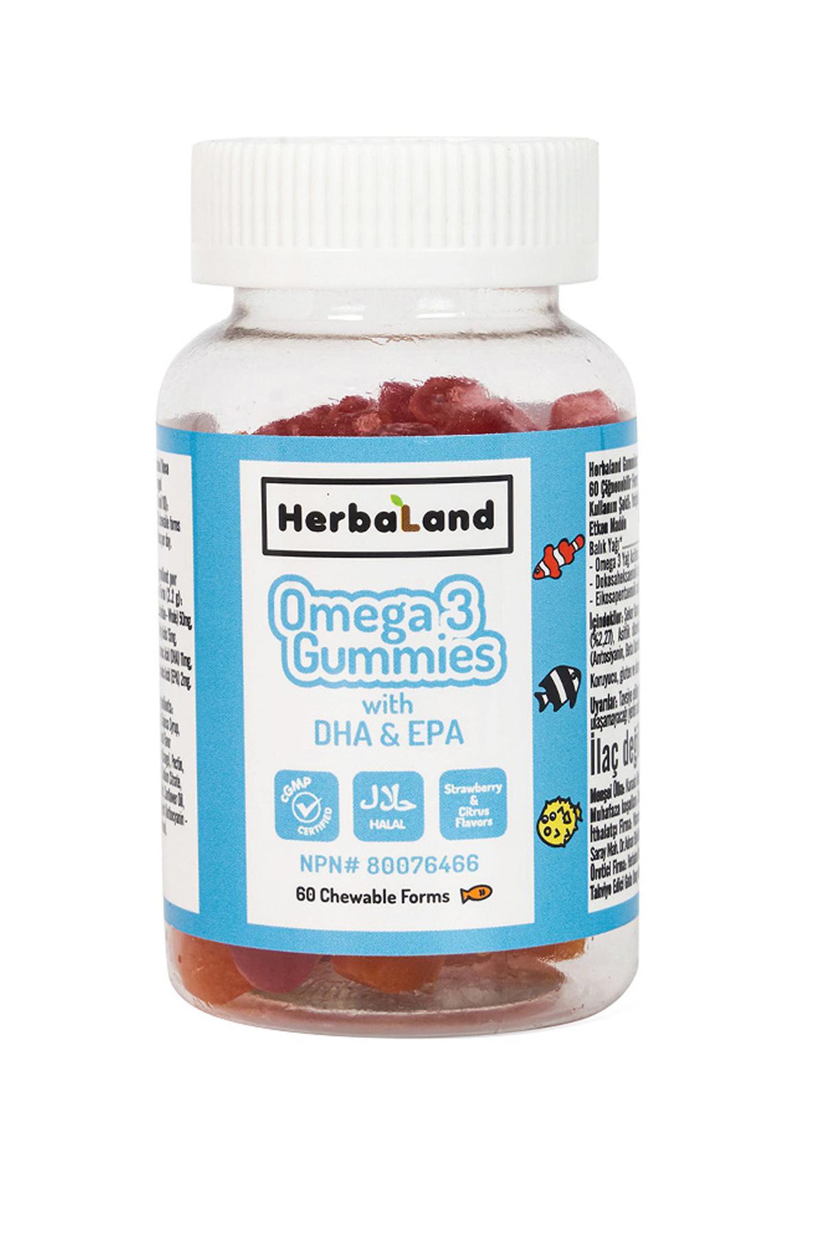 Herbaland Omega 3 Gummies Sade Çocuk Vitamin 60 Kapsül