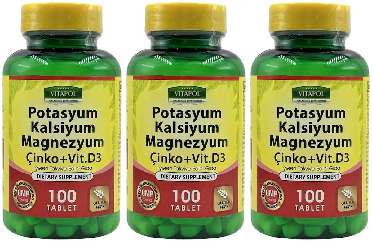 Vitapol Potasyum Kalsiyum Magnezyum Aromasız Unisex Vitamin 3x100 Tablet