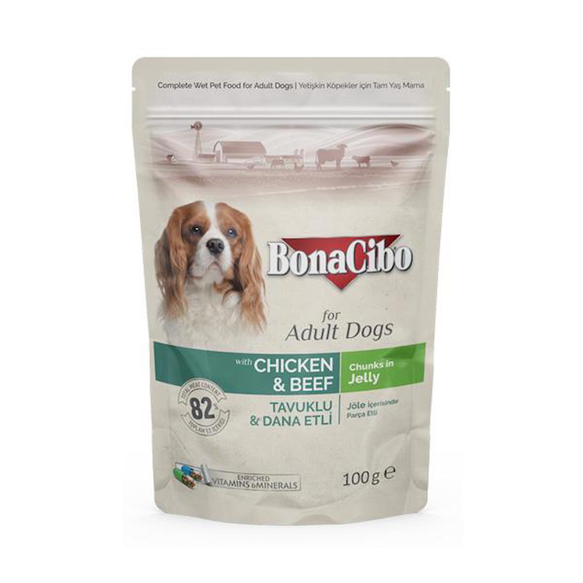 Bonacibo Chunks In Jelly Dana Etli ve Tavuklu Yetişkin Yaş Köpek Maması 100 gr Tekli