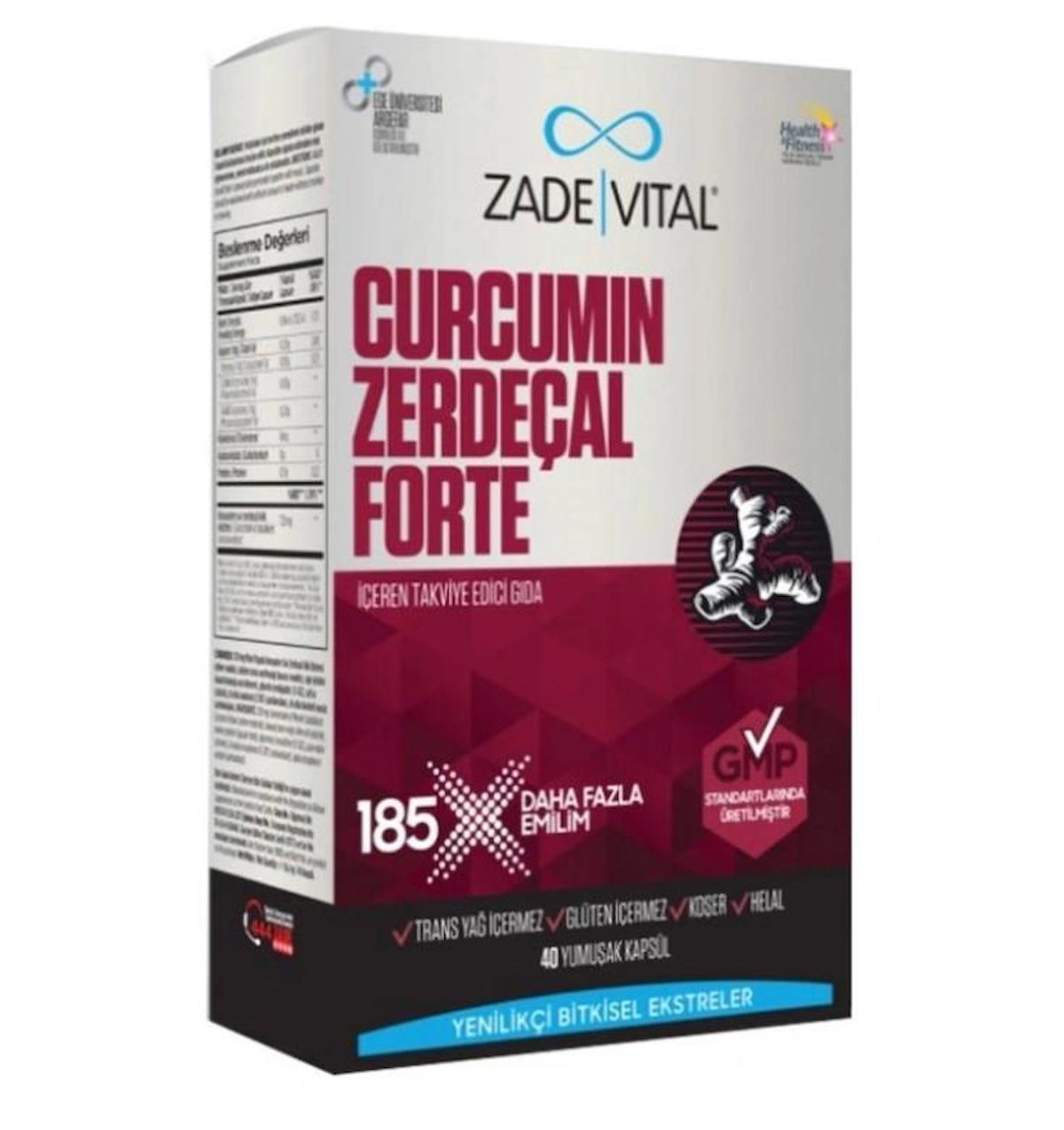 Zade Vital Curcumin Forte Aromalı Yetişkin Bitkisel Besin Desteği 40 Kapsül
