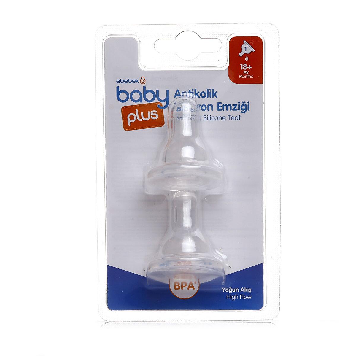 Baby Plus Antikolik Silikon 18+ Ay Orta Akışlı Dar Ağızlı Biberon Emziği