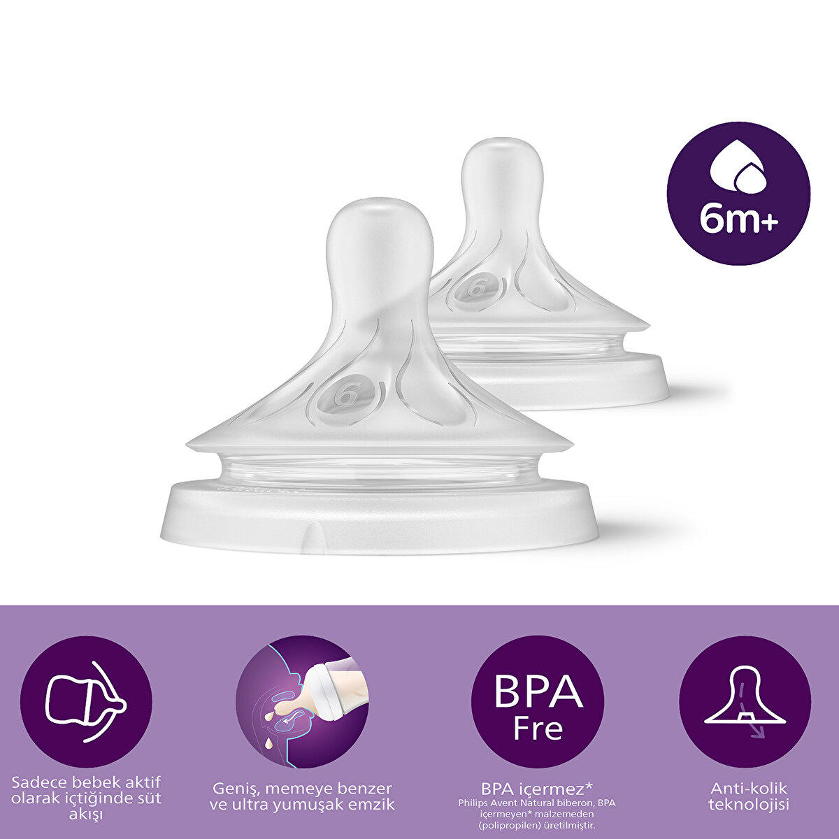 Philips Avent Natural Response Silikon 6+ Ay Hızlı Akışlı Geniş Ağızlı 2'li Biberon Emziği
