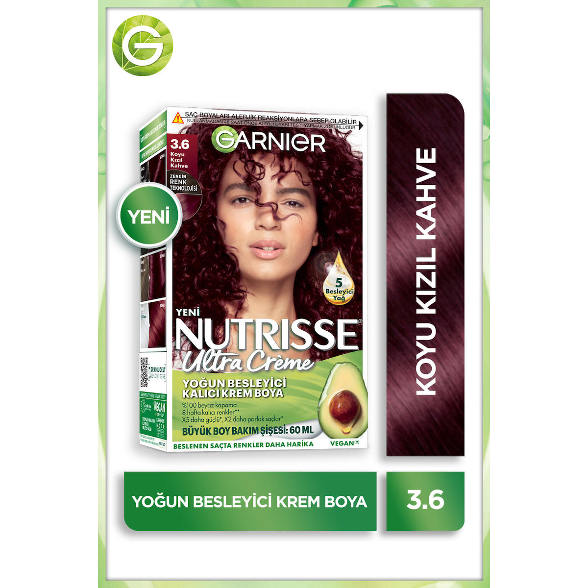 Garnier 3.6 Koyu Kızıl Kahve Vegan Krem Saç Boyası 60 ml