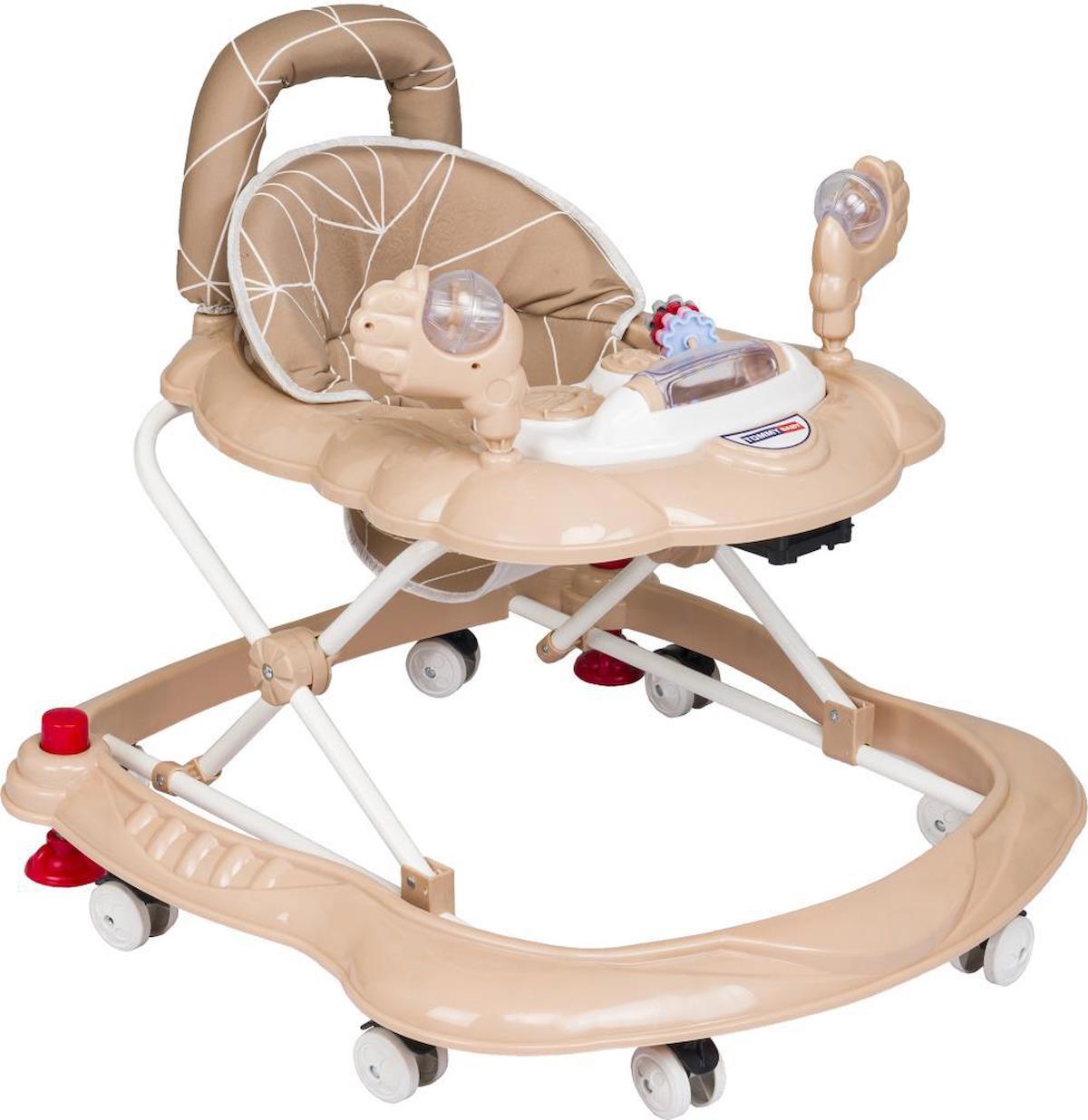 Tommybaby Düz 8 Tekerlekli Oyuncaklı Müzikli Örümcek Yürüteç Krem
