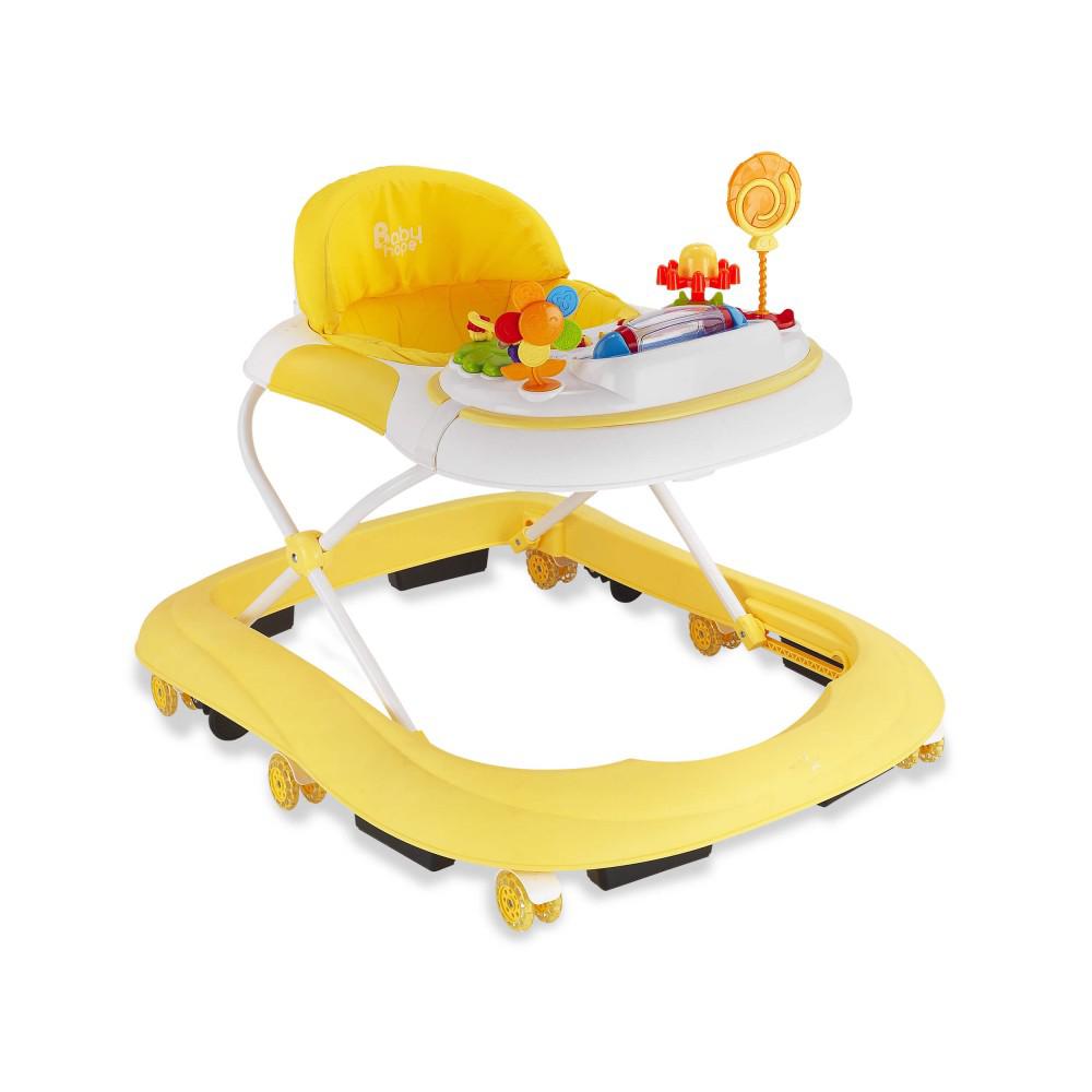 Baby Hope 213 Star Çiçekli 6 Tekerlekli Oyuncaklı Sallanan Müzikli Örümcek Yürüteç Sarı