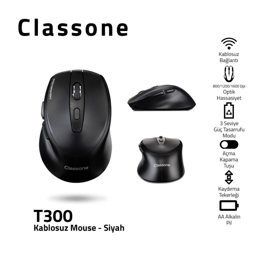 Classone T300 Makrolu Kablosuz Siyah Mouse